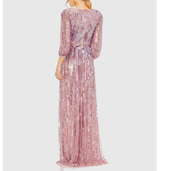 Mac Duggal Pink Sequin Long Sleeve Evening Gown - Picture 2 of 4